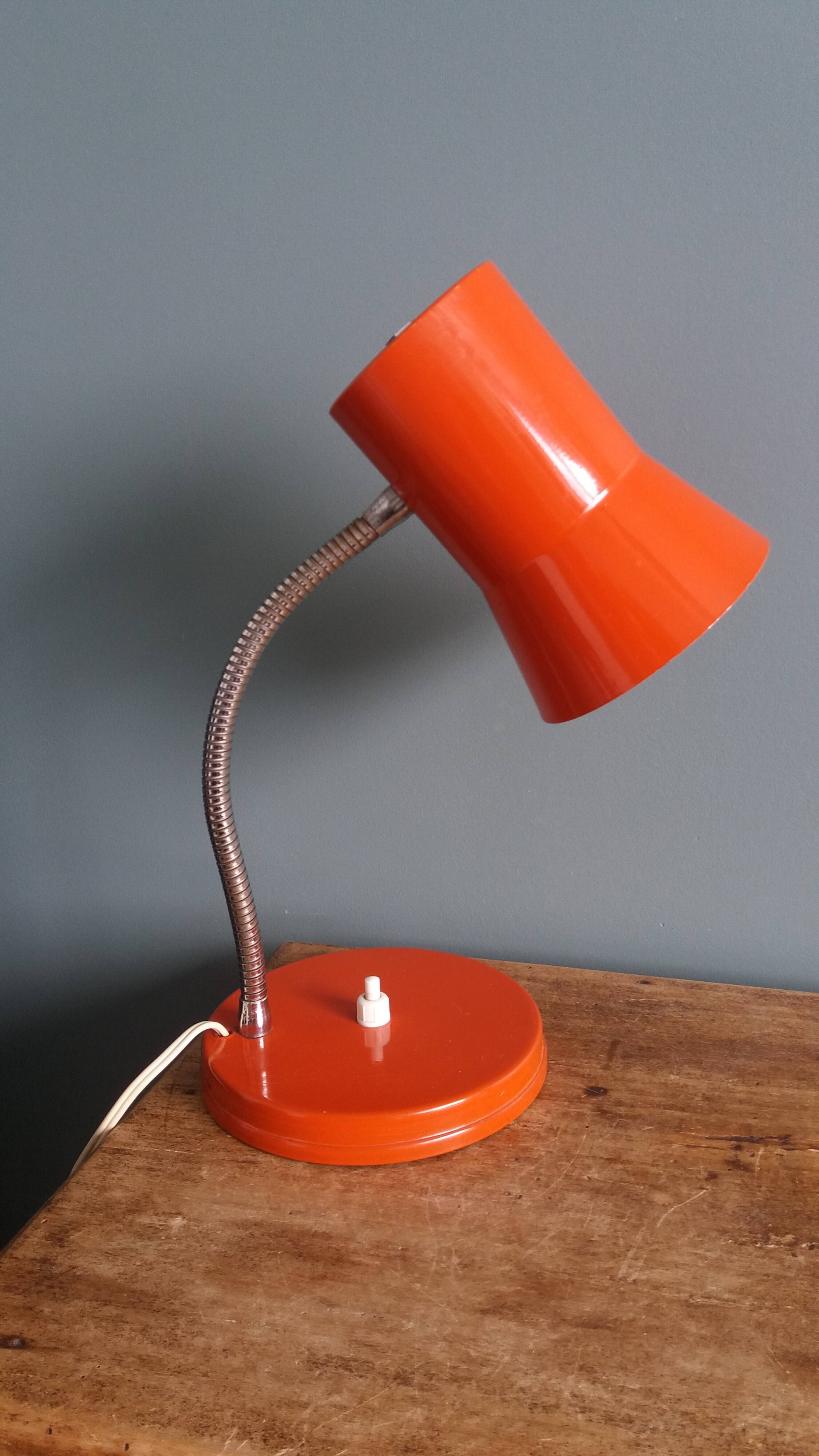 Lampe de bureau flexible années 70 orange