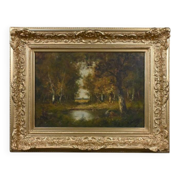 Tableau « Mare sous les Bois » signé A. Salvignac – Début XXe