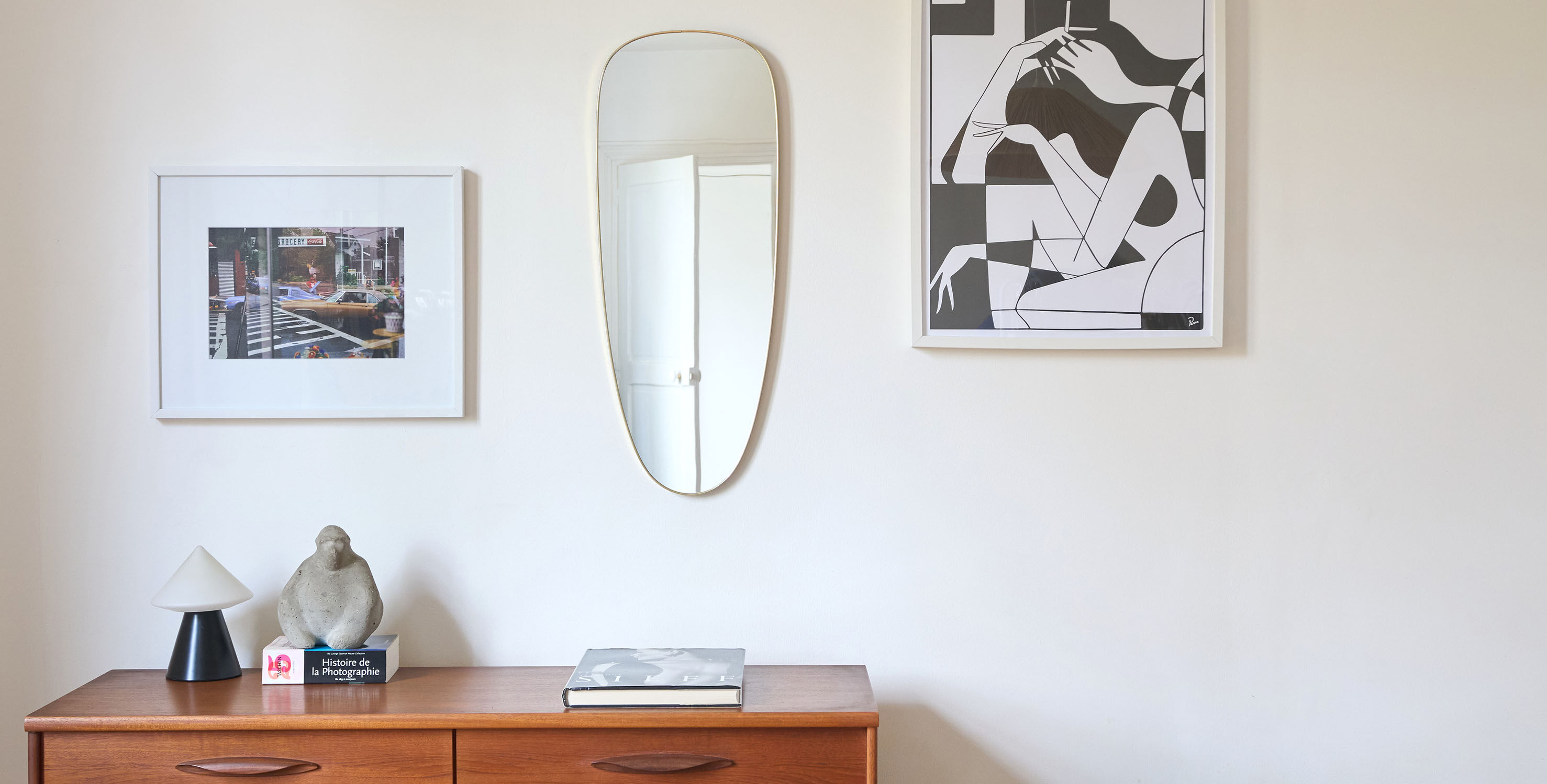 Vintage brass mirror, H78cm