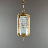 Louis XVI style lantern in gilded bronze and engraved glass, 20th century.