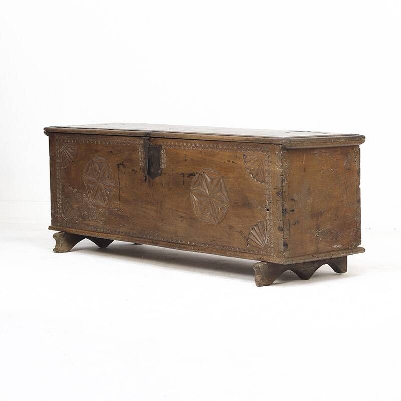 Large 18th Century Rustic Antique Farmhouse Folk Art Blanket Chest
