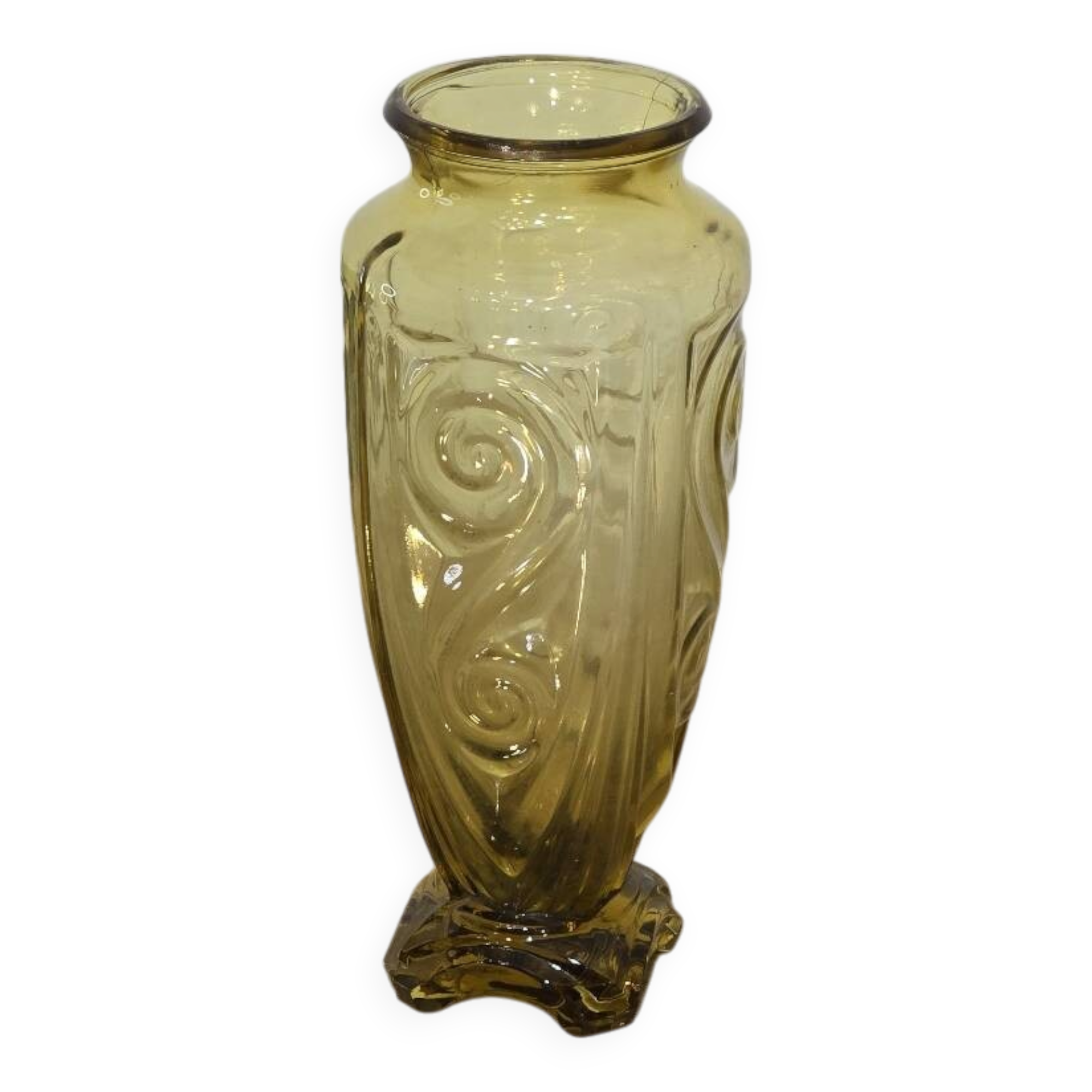 Large Art Deco yellow glass vase