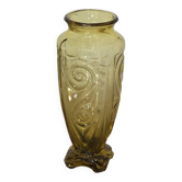 Grand vase en verre jaune Art Déco