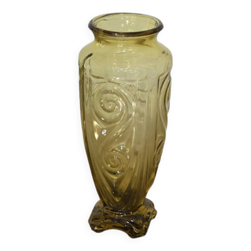 Large Art Deco yellow glass vase