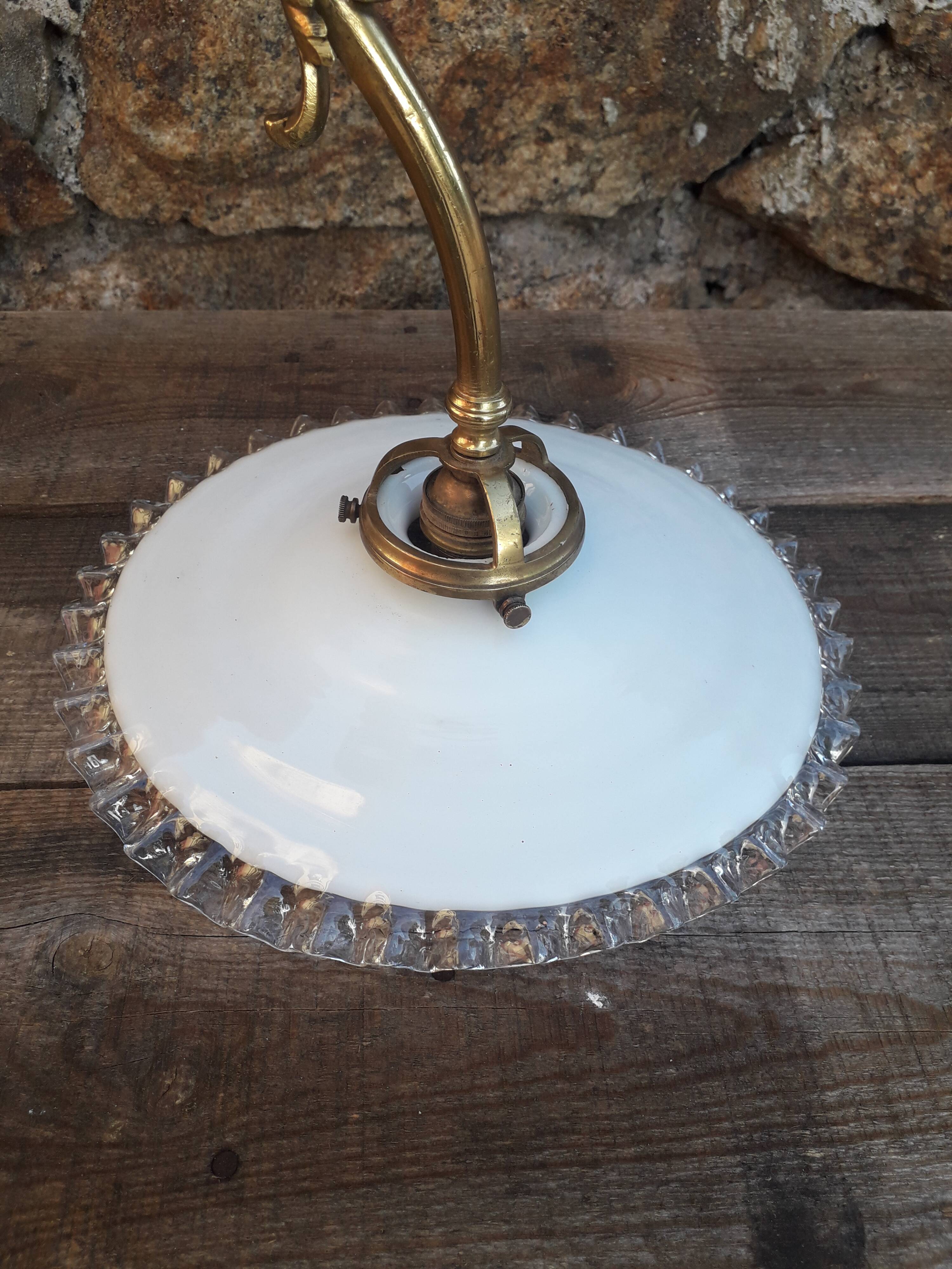 Wall lamp gooseneck bronze and serrated opaline.