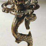 Pair of neoclassical torchlight candlesticks, koi carp, feng shui. in gilded bronze