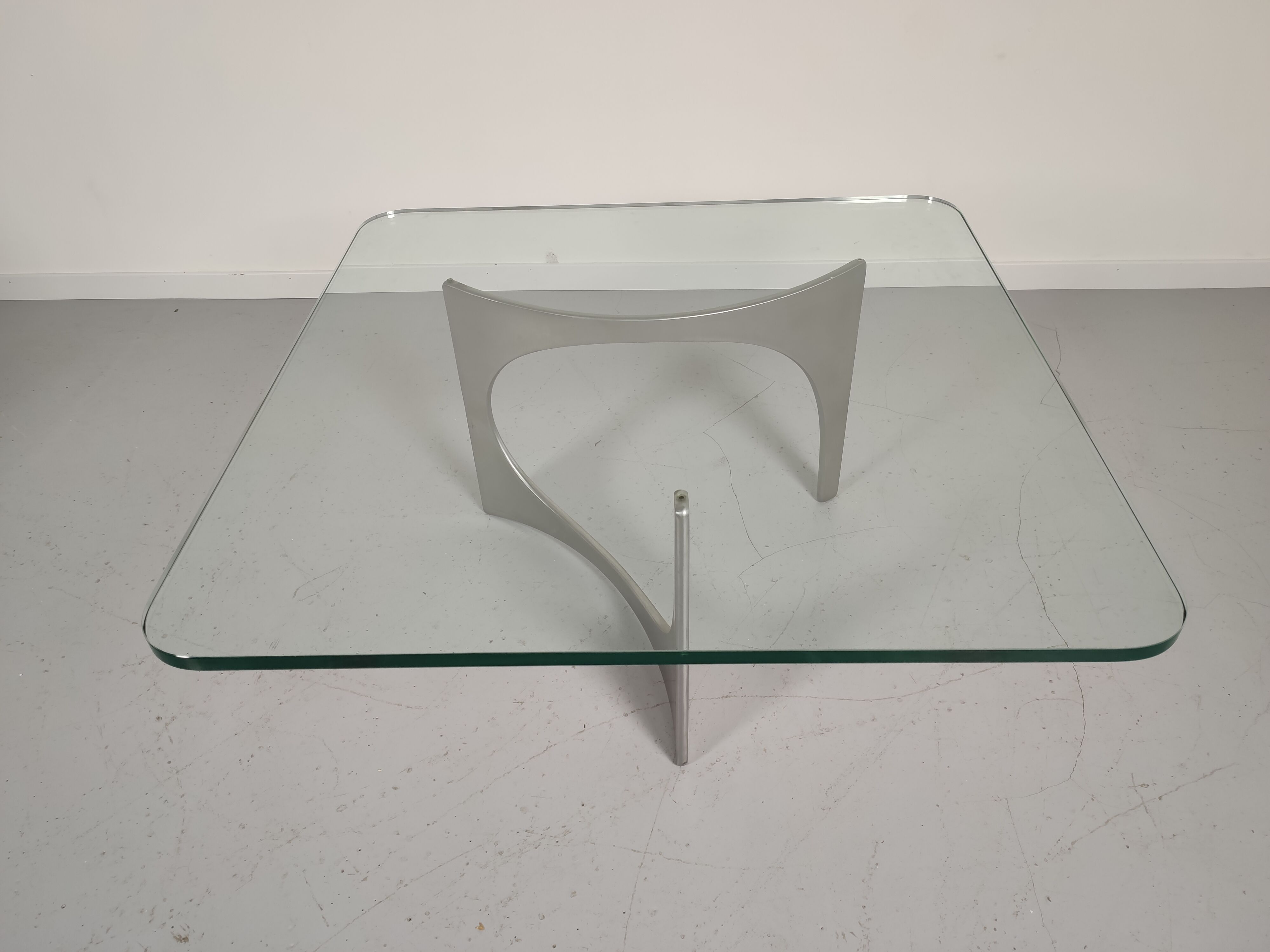 Alu and glass coffee table by KNUT HESTERBERG 1970s