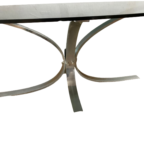 Design coffee table in metal and smoked glass 70s