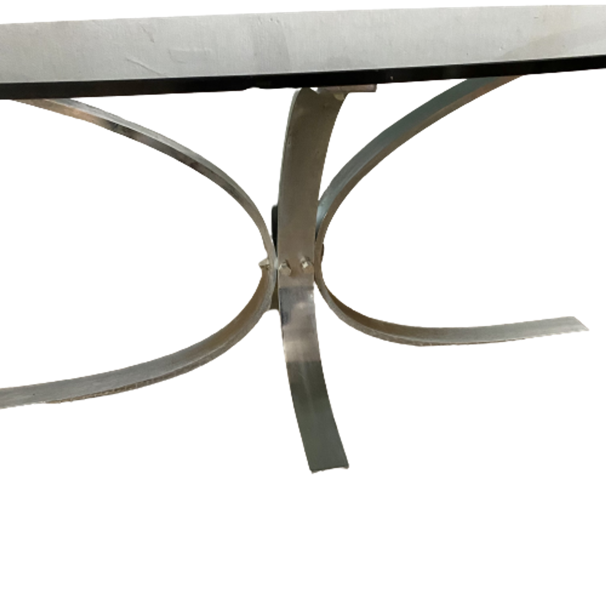 70s design coffee table in metal and smoked glass