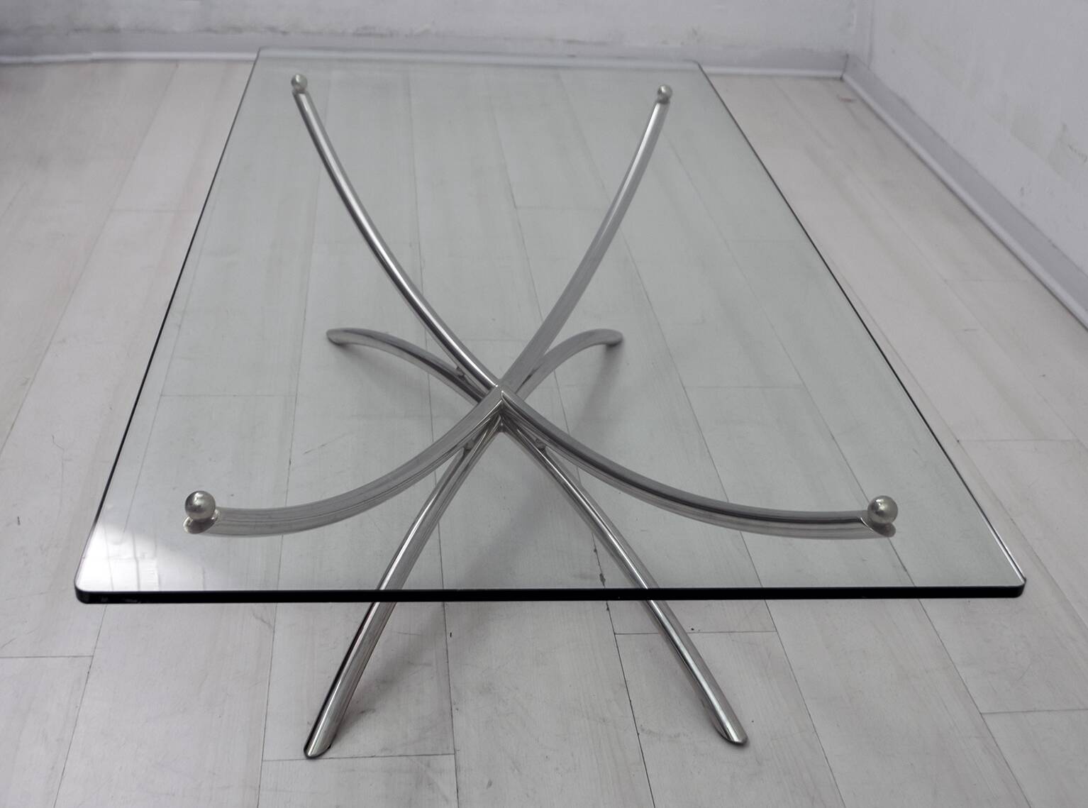 Mid-Century Modern Italian Chrome and Crystal Coffee Table, 1970s