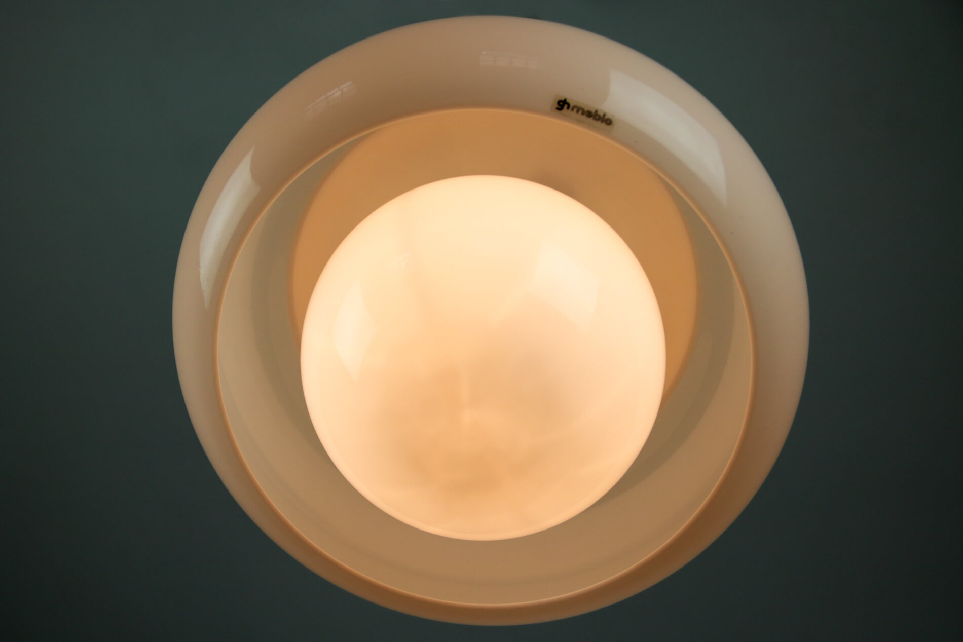 White and gold Space Age pendant lamp by Harvey Guzzini for Meblo, 1970s