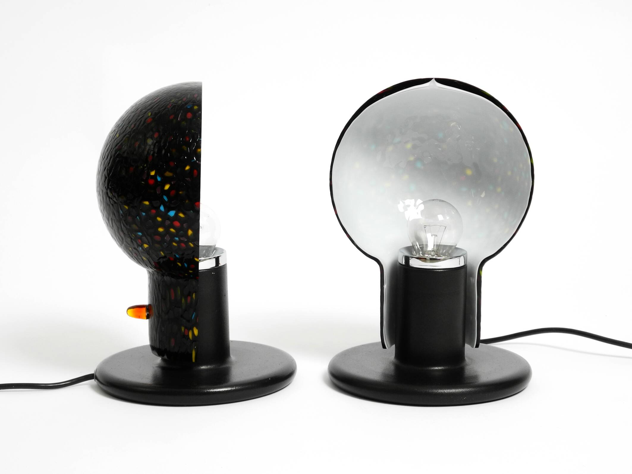 Pair of large 1980s Italian table lamps made of colorful multi-layer Murano