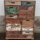 Original wooden chest of drawers with 15 mismatched drawers