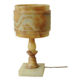 Antique honey alabaster table lamp with flower and foliage decoration