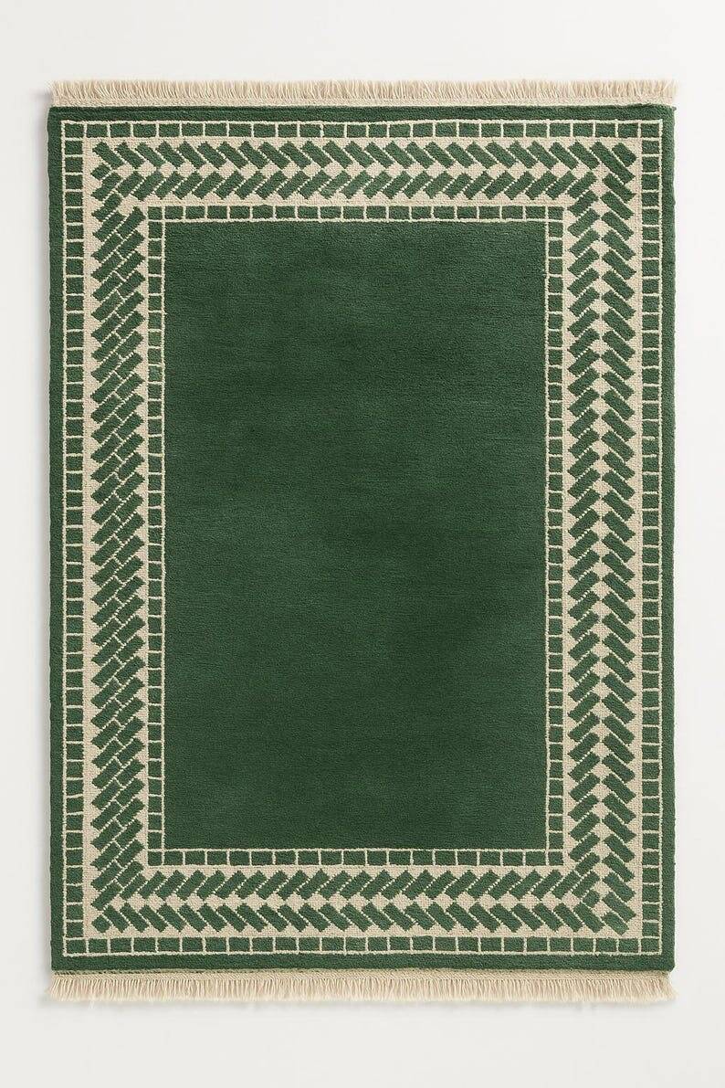 Traditional green Beni Ourain Moroccan rug, size 1.4/2.6 m.