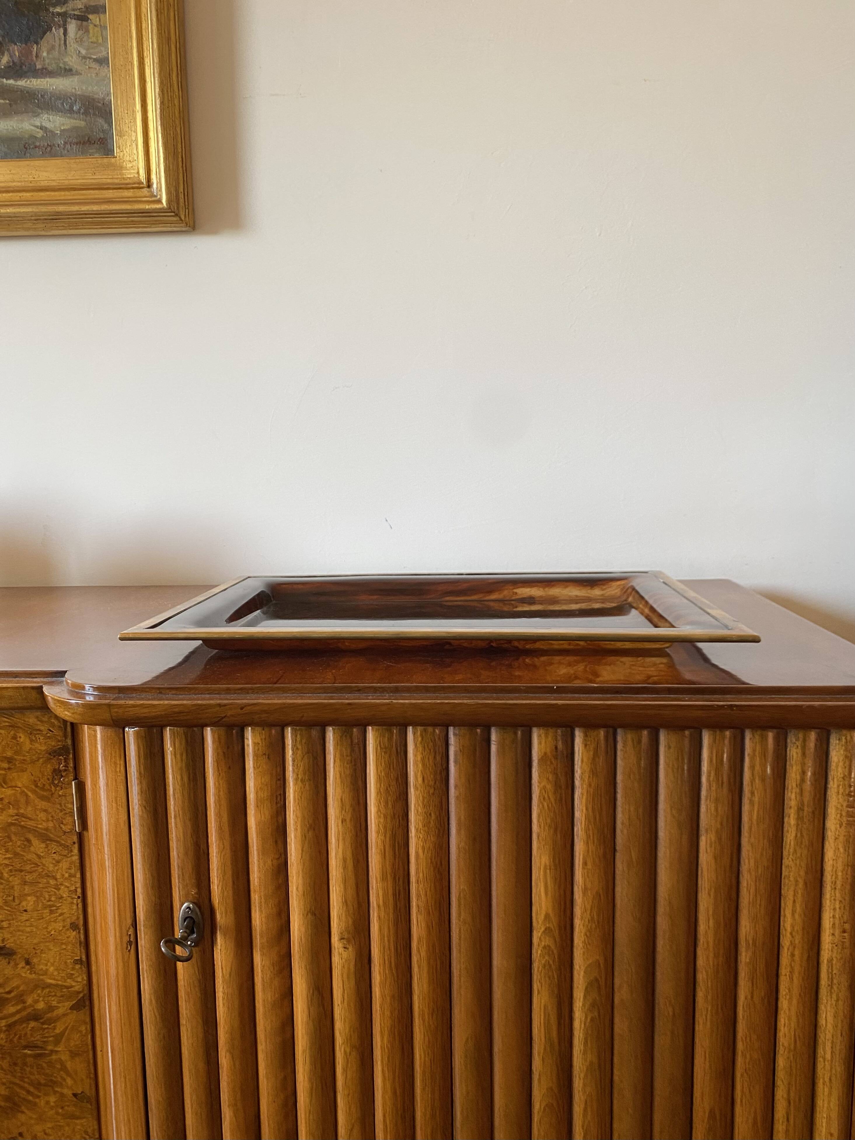 Plateau Hollywood Regency en laiton et en écaille de tortue, Italie, années 1970