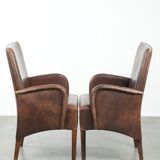 Set of 2 dining chairs / side chairs with armrests made of cowhide leather