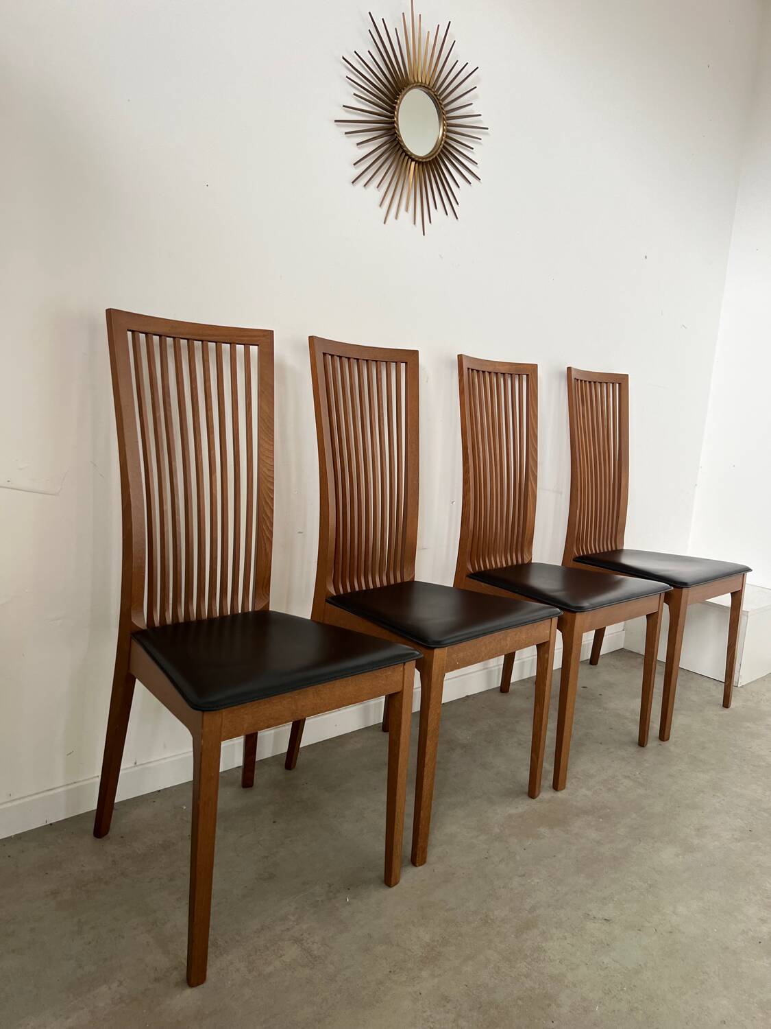 Set of 4 high back chairs in wood and imitation leather Italian design Calligaris
