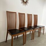 Set of 4 high back chairs in wood and imitation leather Italian design Calligaris