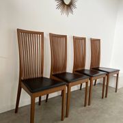 Set of 4 high back chairs in wood and imitation leather Italian design Calligaris