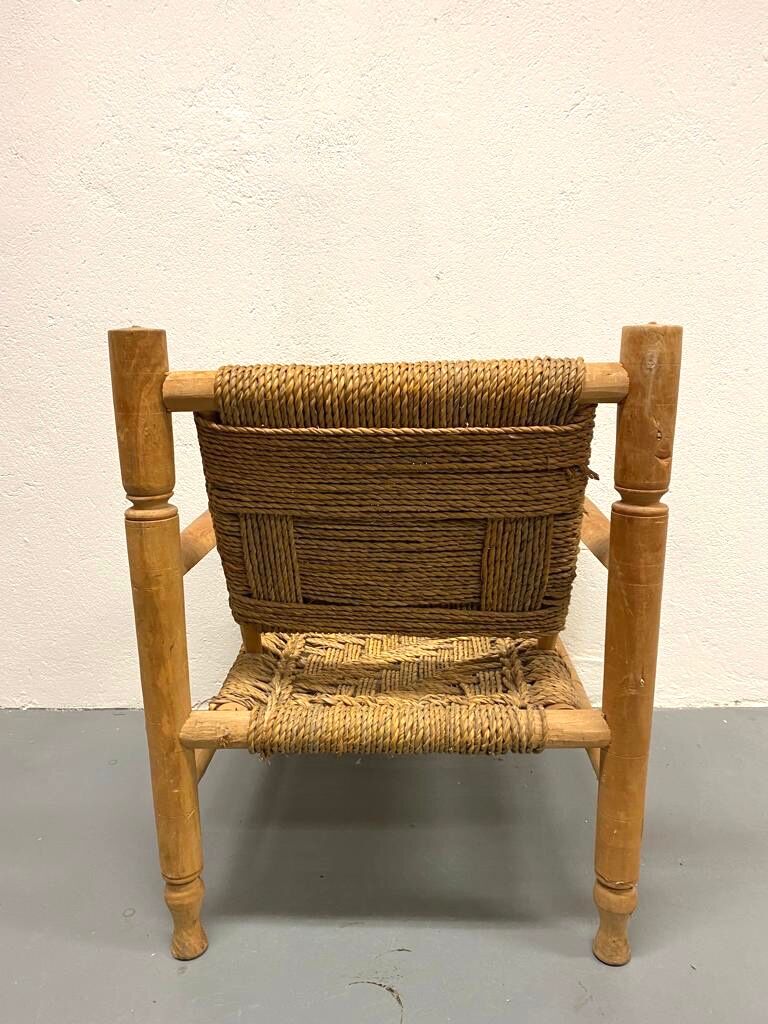 Wood and rope armchair and footrest