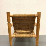 Wood and rope armchair and footrest