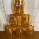 6 verres gobelets vintage en verre orange irisé