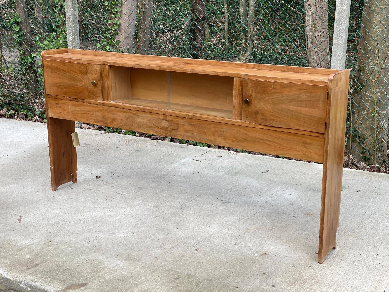 Cozy art deco headboard in lacquered burl wood, 1960s, 195cm