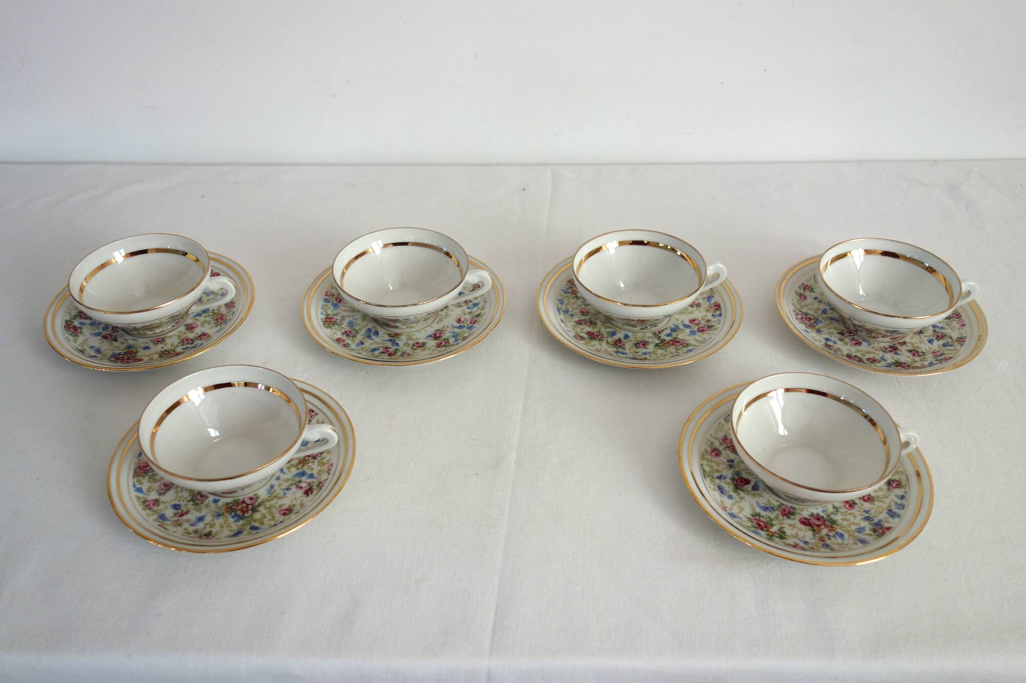 6 old Limoges porcelain tea cups PF France