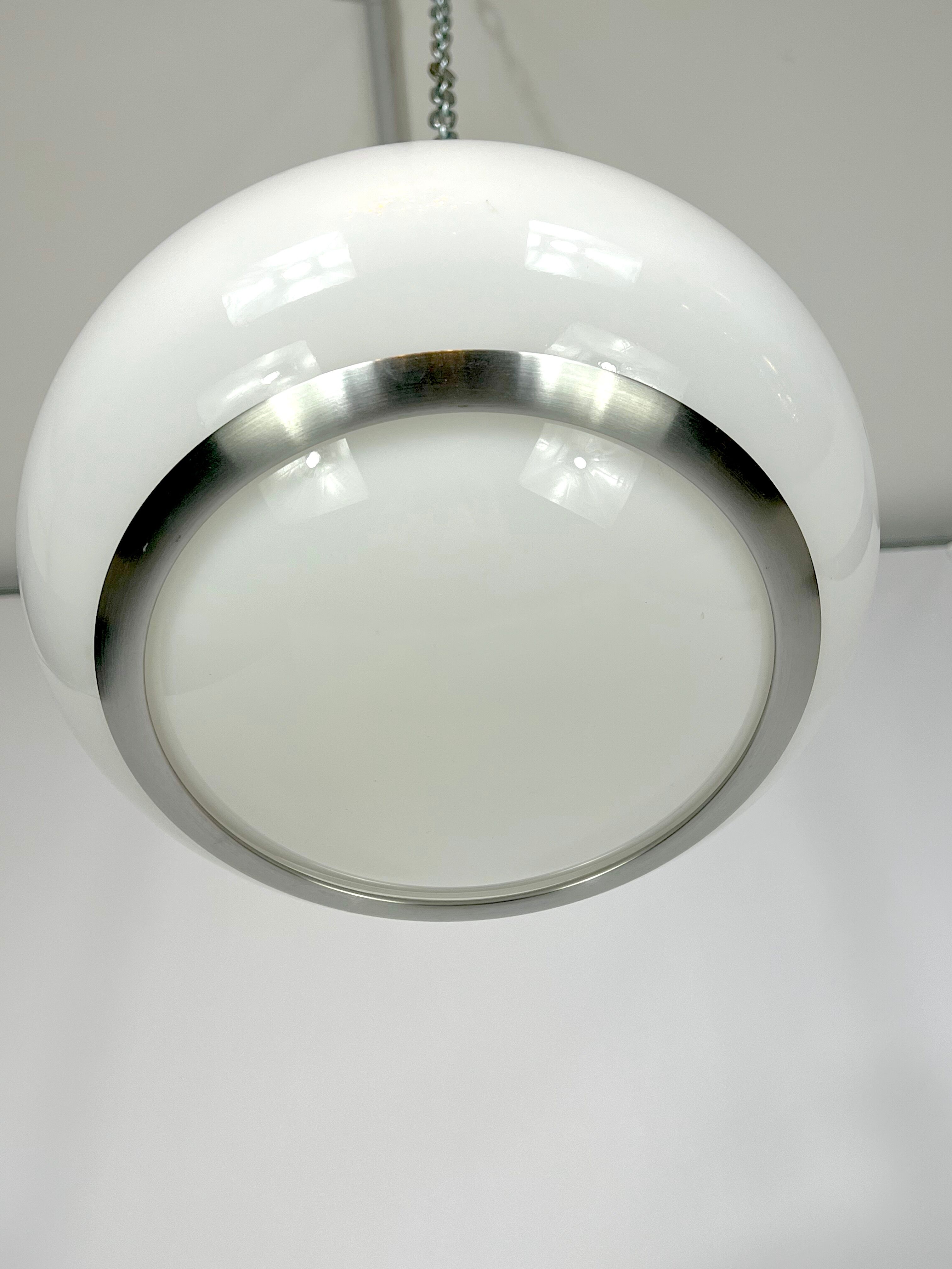 Stilux Milano, white perspex and aluminum ceiling lamp from 60s