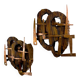 Pair of Brutalist wood & copper wall sconces, Italy, 1970s