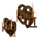 Pair of Brutalist wood & copper wall sconces, Italy, 1970s