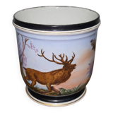 Cache-pot / antique decorative pot – deer décor – porcelain from Paris - H 16 cm