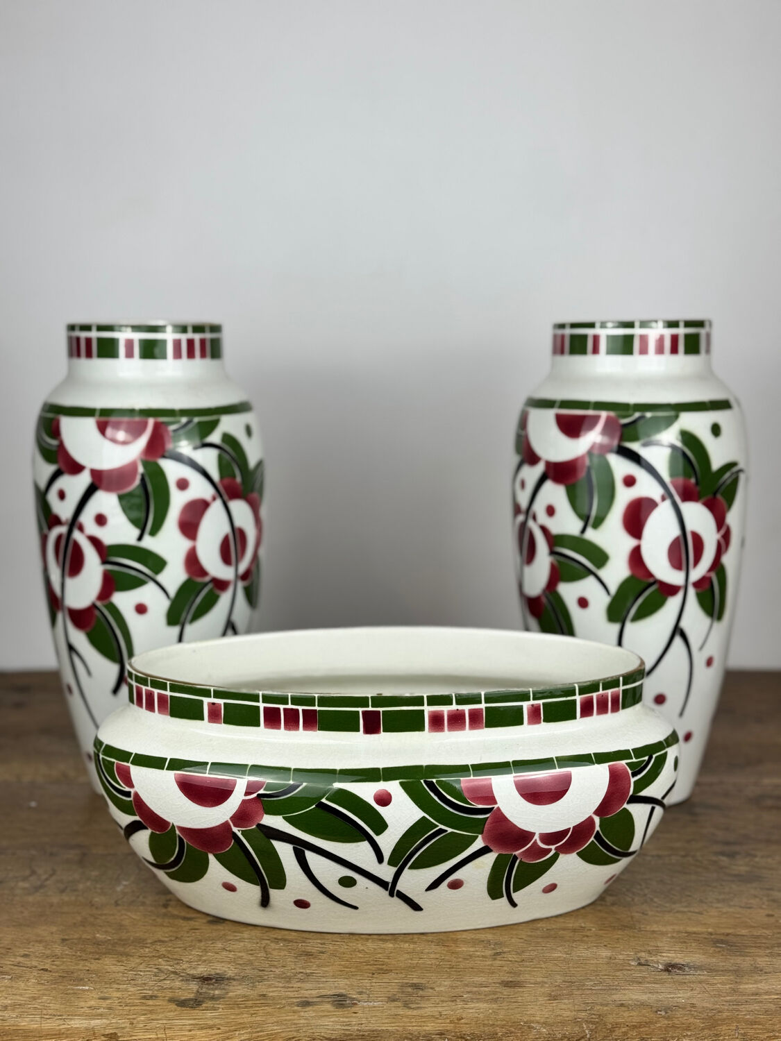 Art Deco - Lunéville mantelpiece set with vases and planter