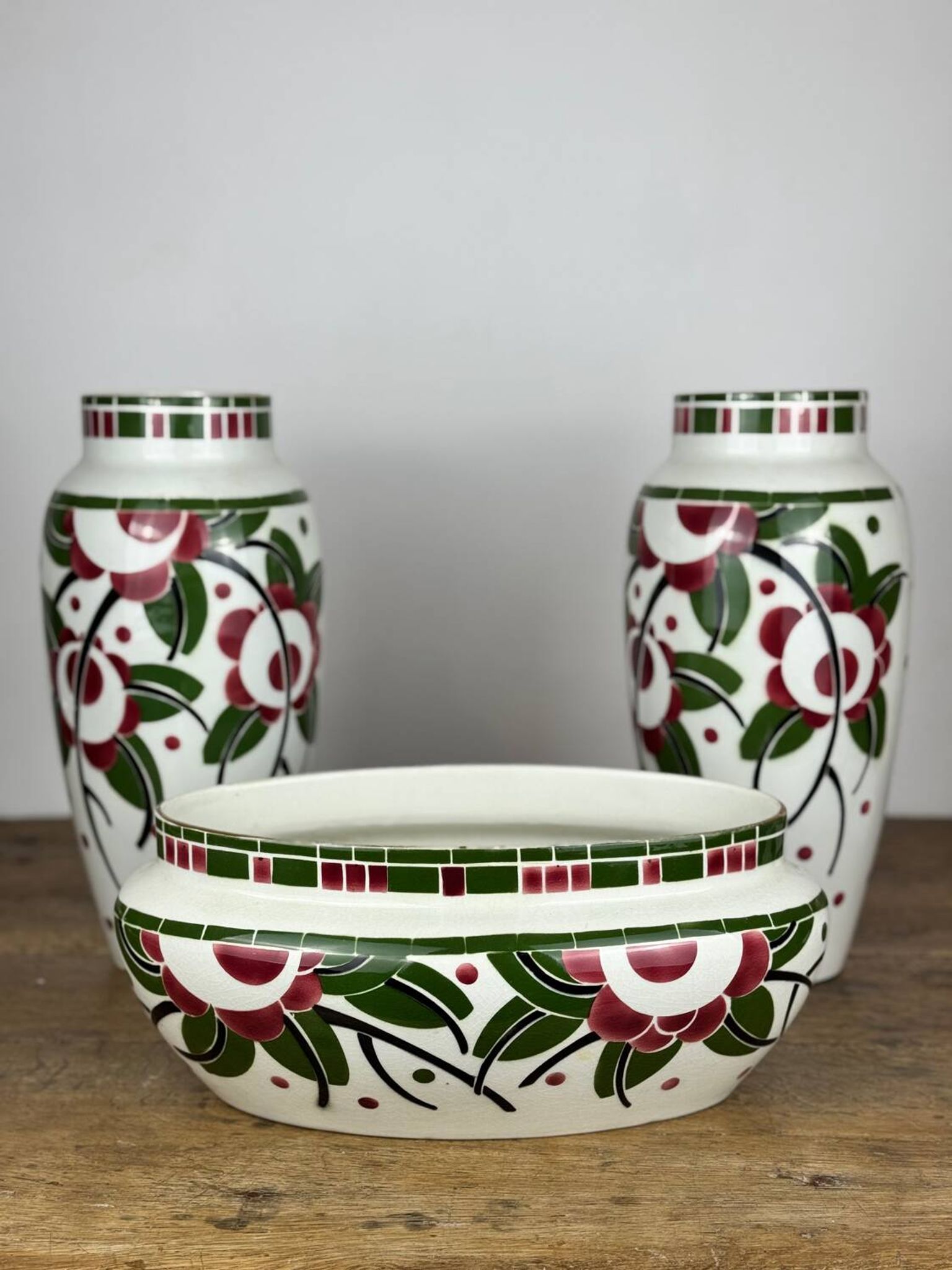 Art Deco - Lunéville mantelpiece set with vases and planter