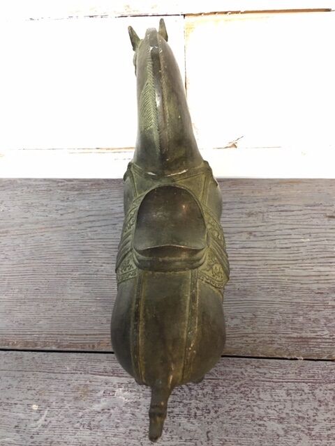 Sculpture horse bronze green patina