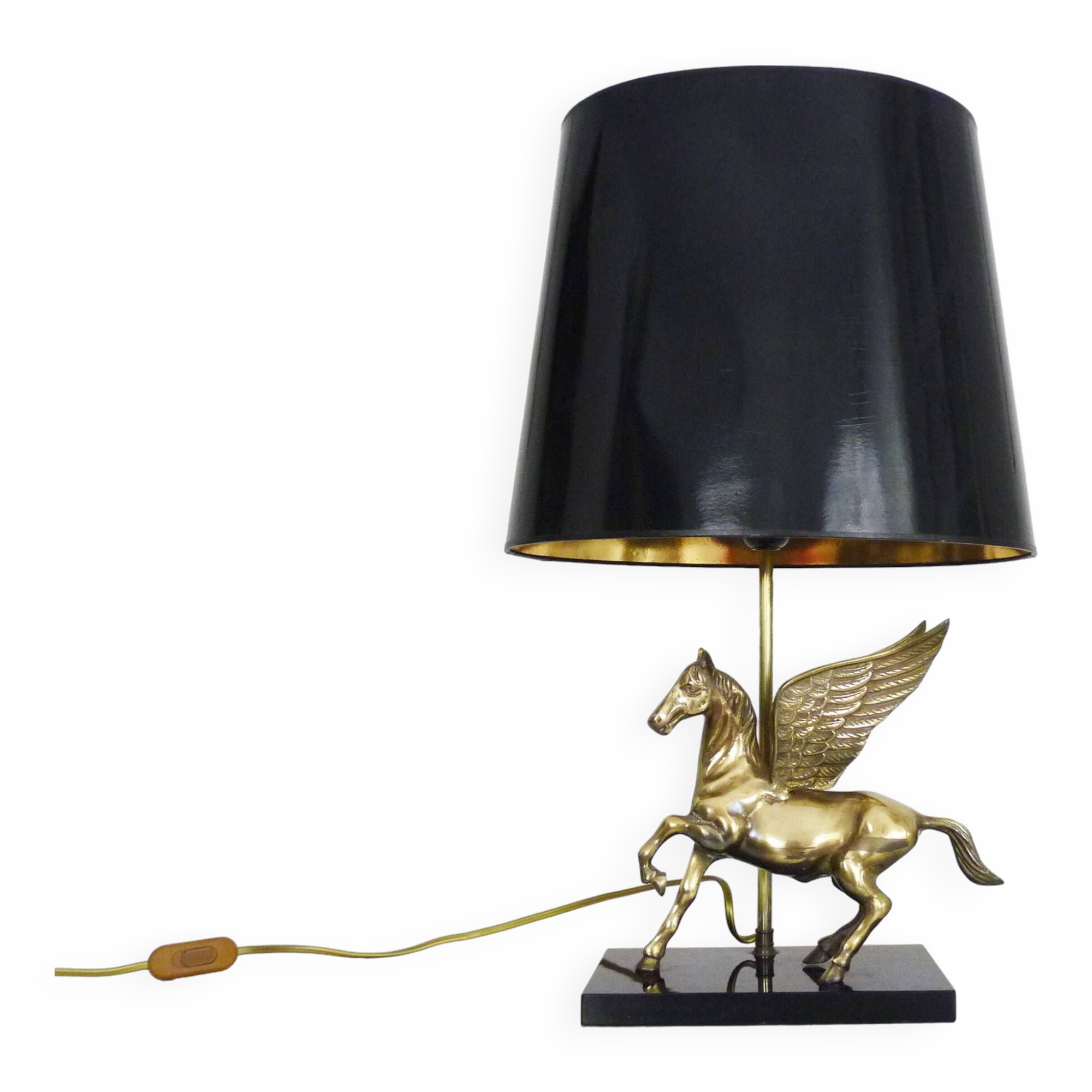 Maison Charles style winged horse desk lamp in vintage brass 1980s