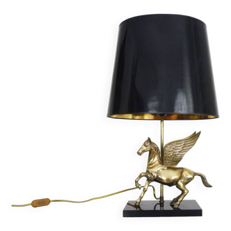 Lampe de bureau cheval ailé de style Maison Charles en laiton vintage Années 80