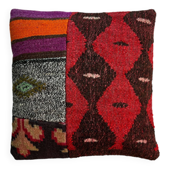 Vintage turkish kilim patchwork cushion cover , 40 x 40 cm