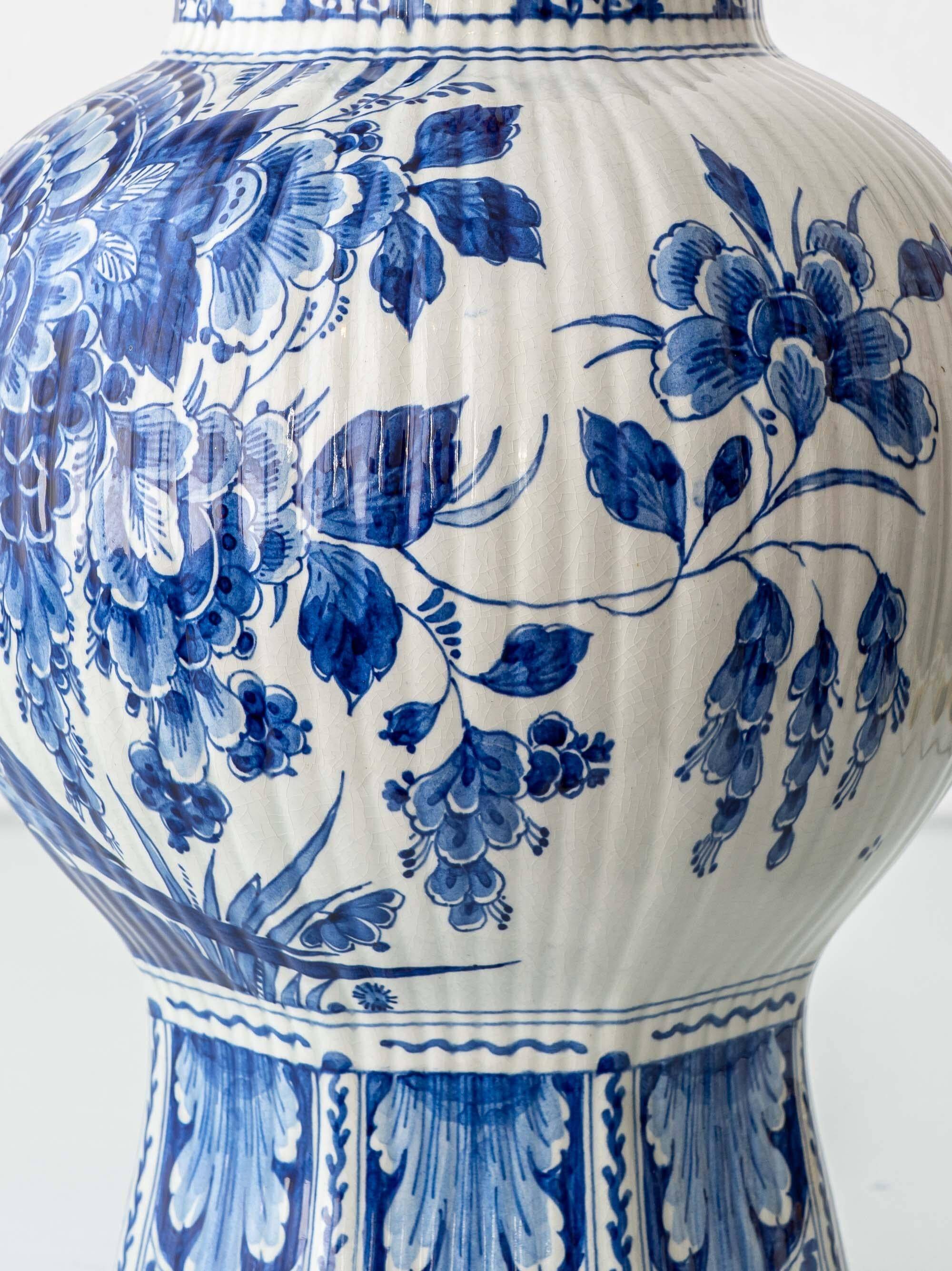 Large Royal Delft ceramic table lamp hand-painted for the 300th anniversary, 1953.