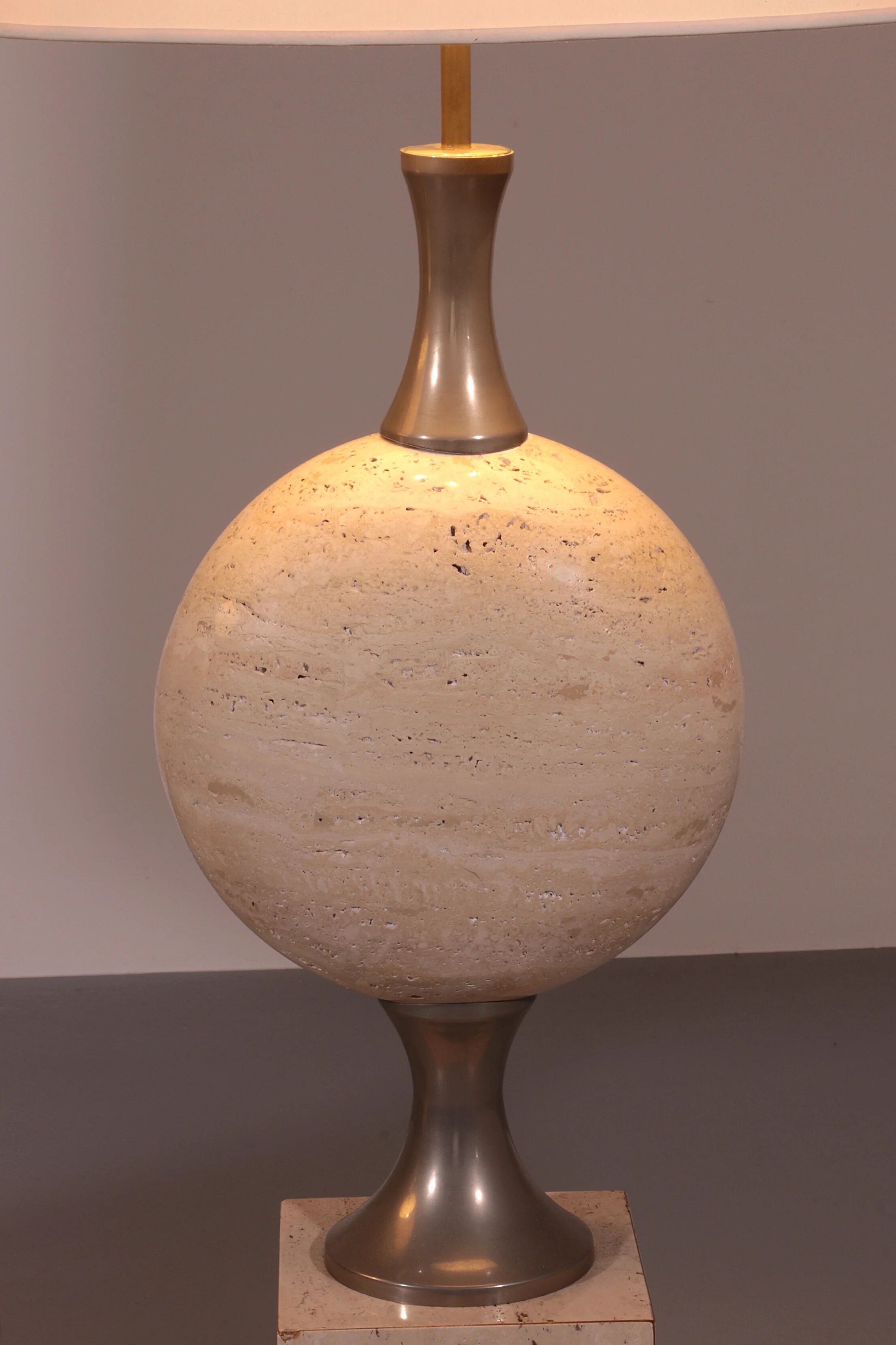 Travertine floor lamp by Philippe Barbier for Maison Barbier, monumental piece, 1970s
