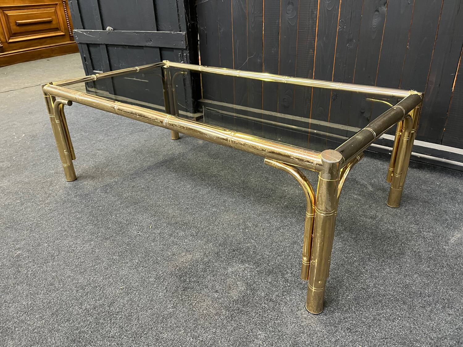 Table basse laiton faux bambou 1970