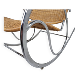 Vintage chrome and wicker rocking chair, 1970s