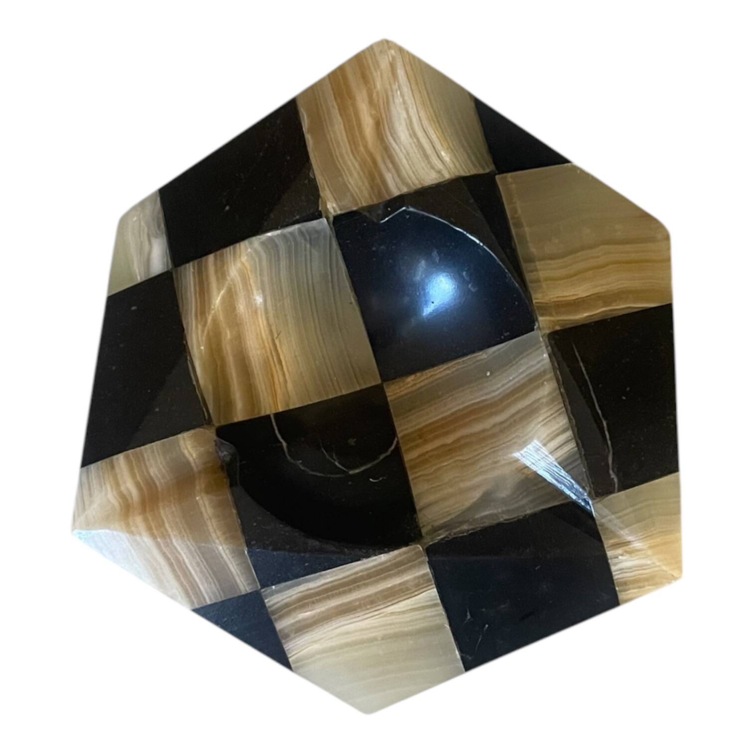 Cendrier, vide-poche hexagonal vintage en onyx et marbre