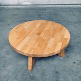 Brutalist Oak Round Coffee Table from Meubelfabriek Oisterwijk, Netherlands, 1960s
