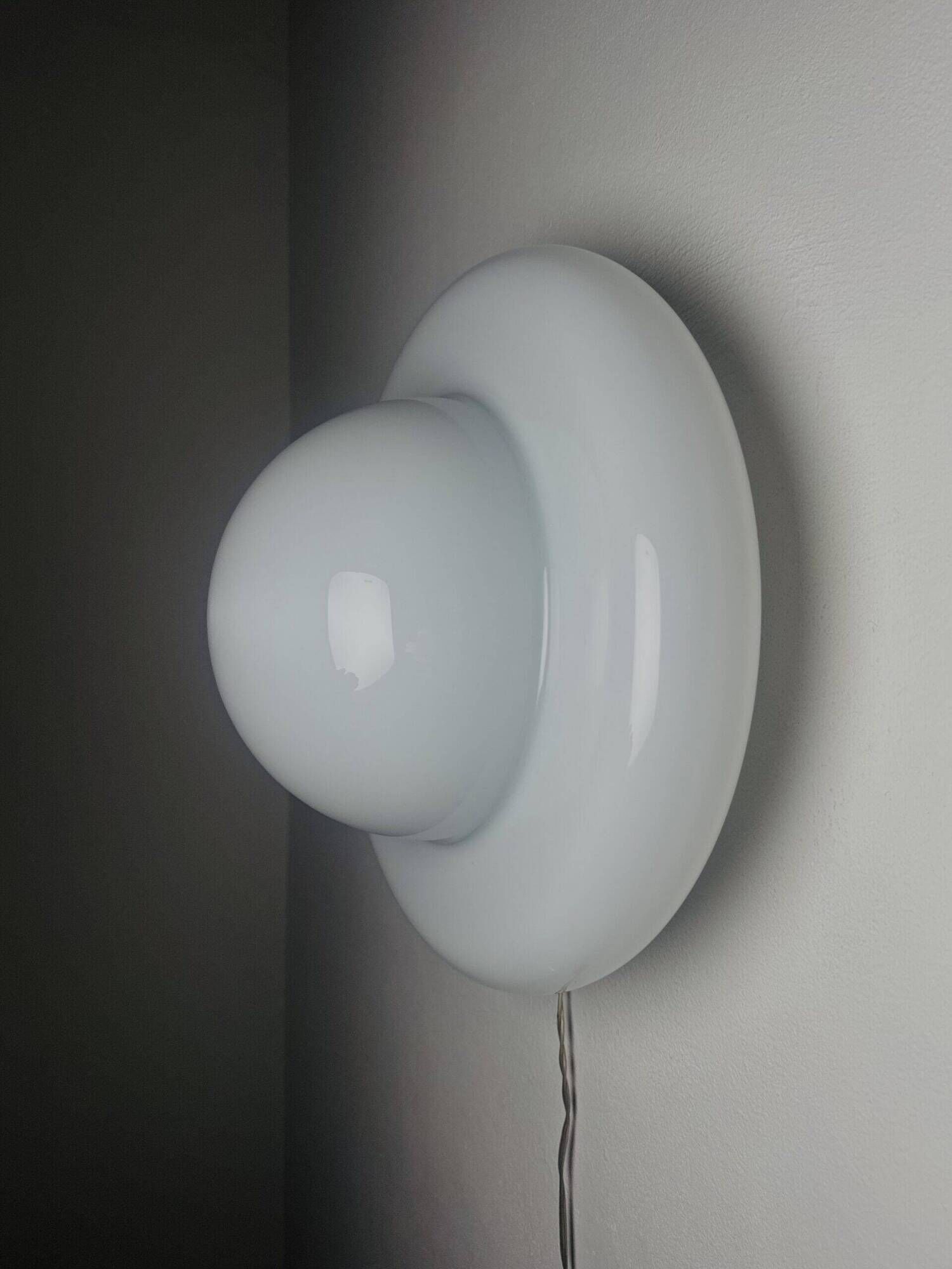 Sculptural Ufo Space Age Wall Lamp In Opal Glass, Italy 1970S