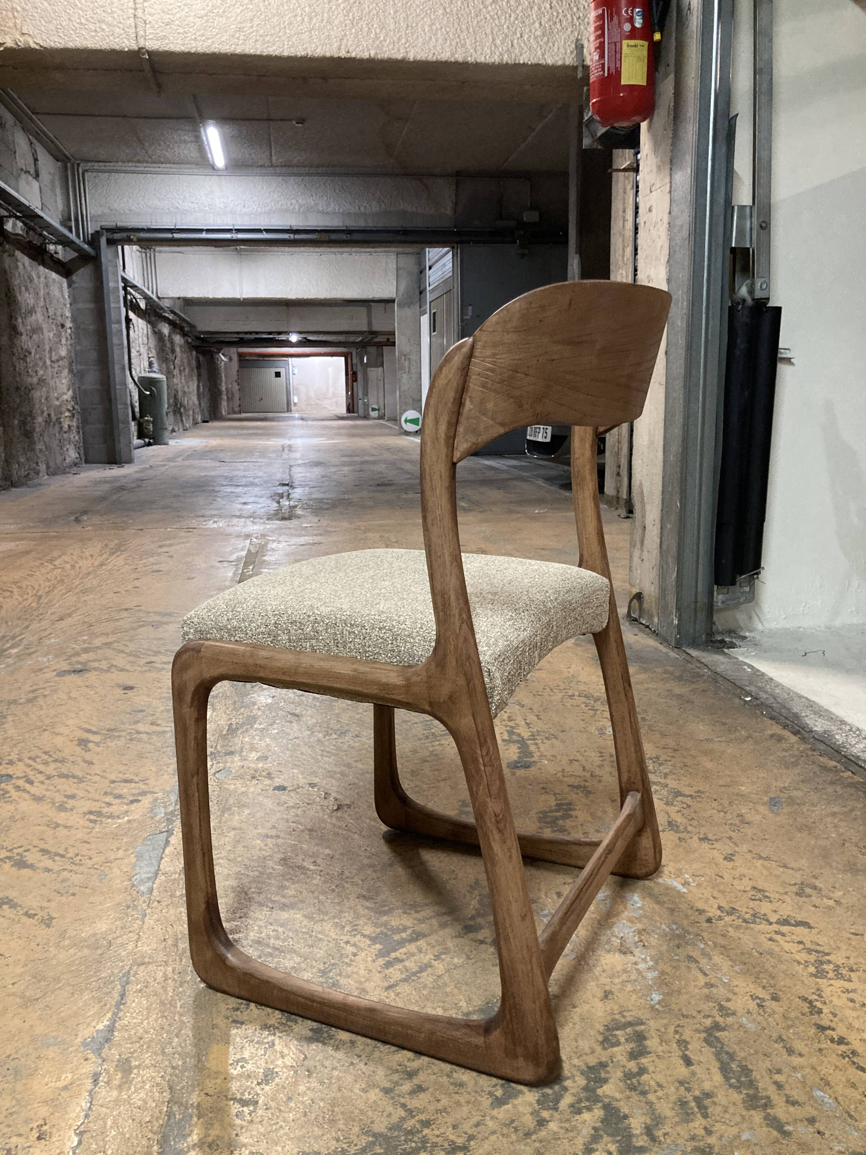 Restored vintage sleigh chairs – solid wood & textured fabric