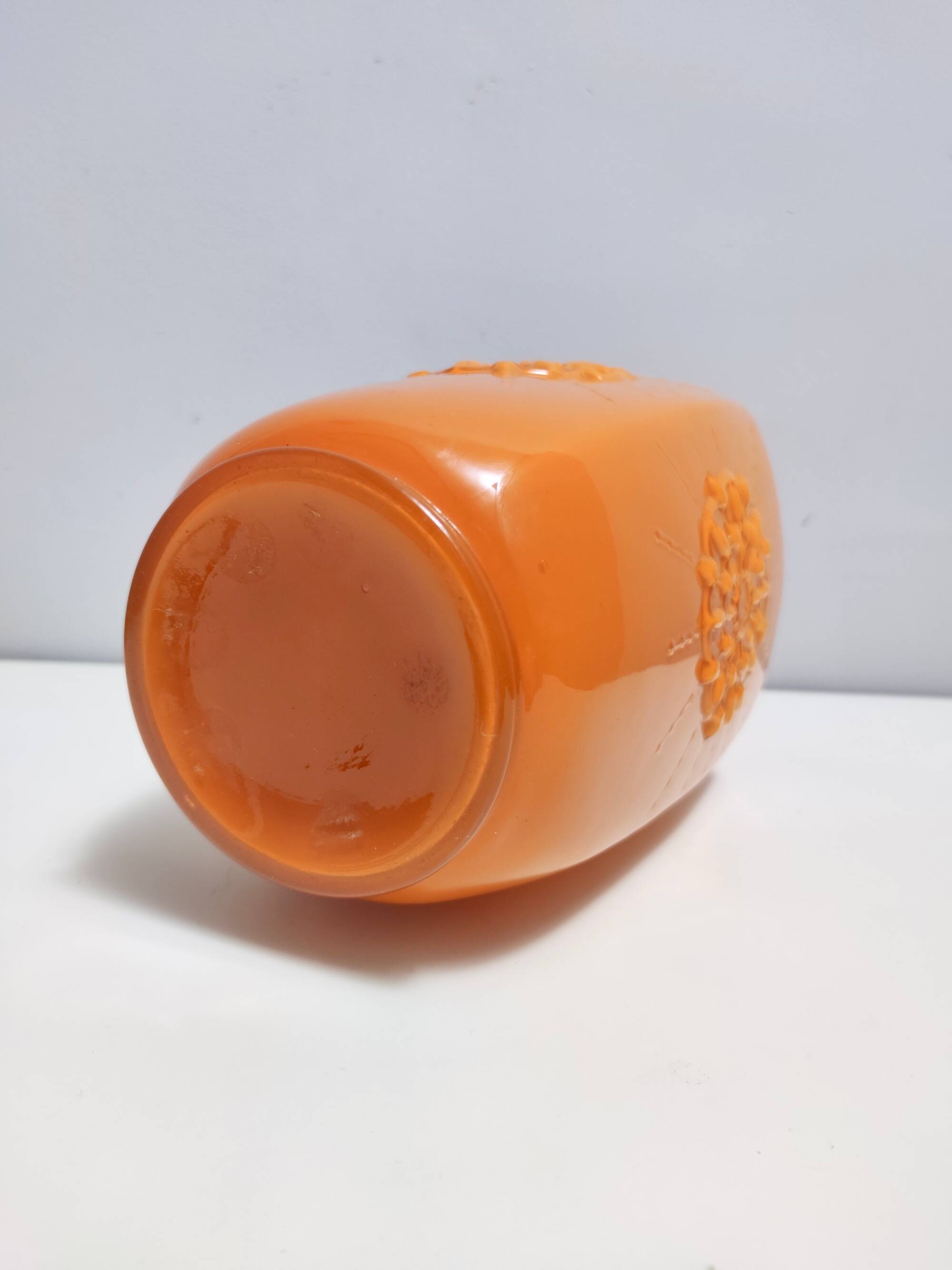 Orange Encased Hand-Blown Glass Flower Vase, Empoli, Italy