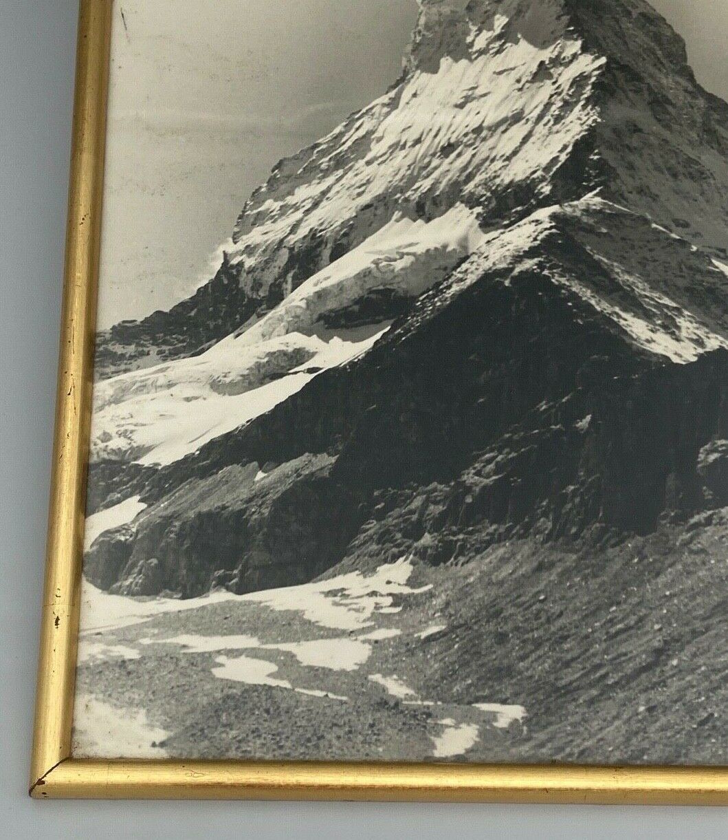 Old photo in black and white artistic mountain in golden frame