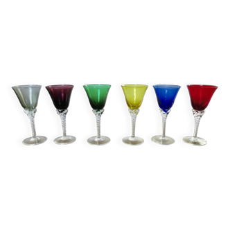 Set of 6 coloured glass Murano glasses